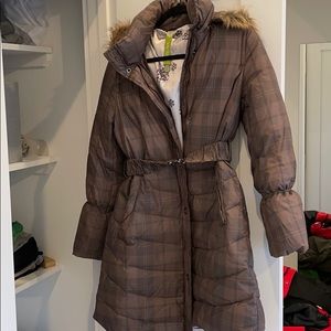 Soia & Kyo brown plaid waist wrap down jacket